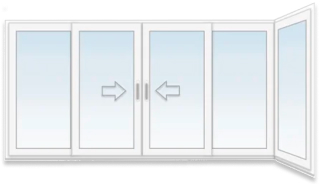 4-створчатая раздвижная рама из алюминия + окно сбоку